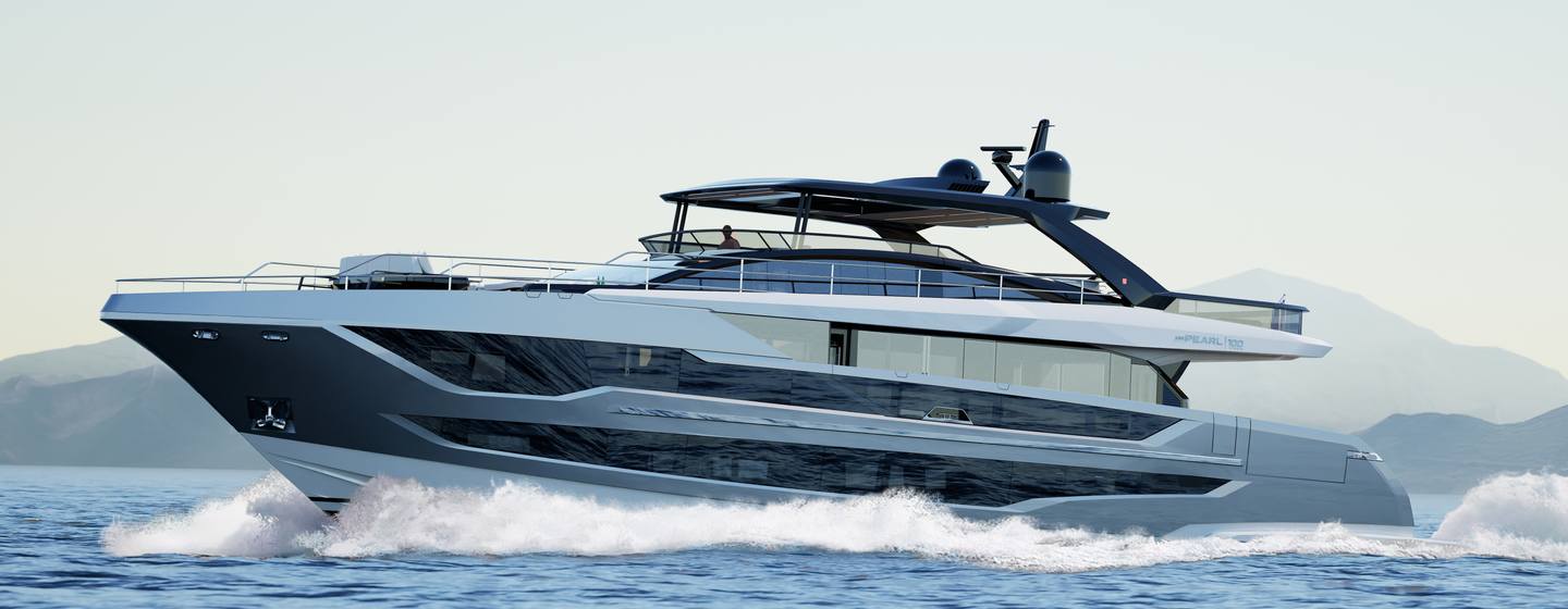 Pearl 100 Hybrid yacht underway side view 