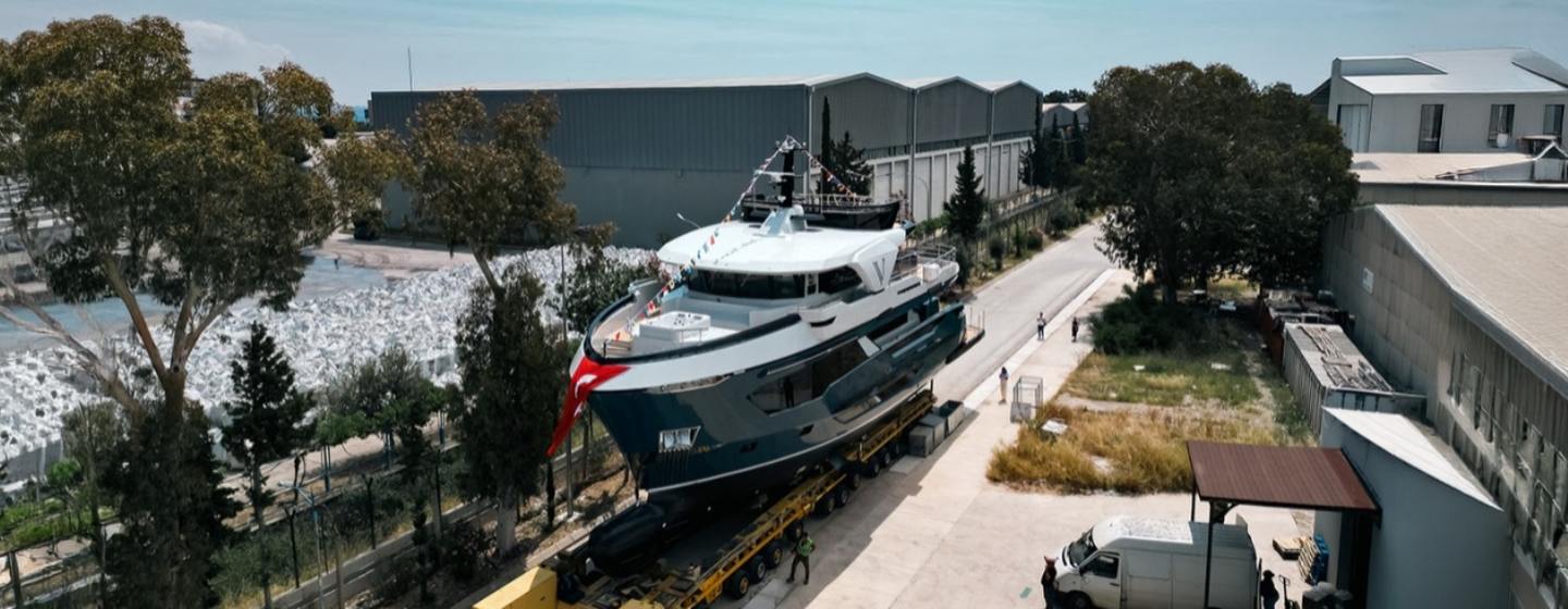AvA Yachts superyacht V being transported to launch 