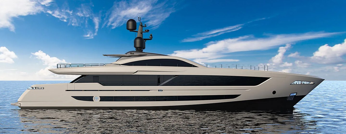 Rendering of Baglietto Superfast 42 on water