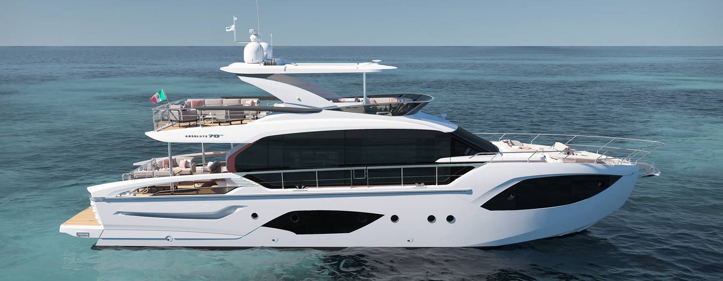 Absolute 70 FLY boat at anchor 