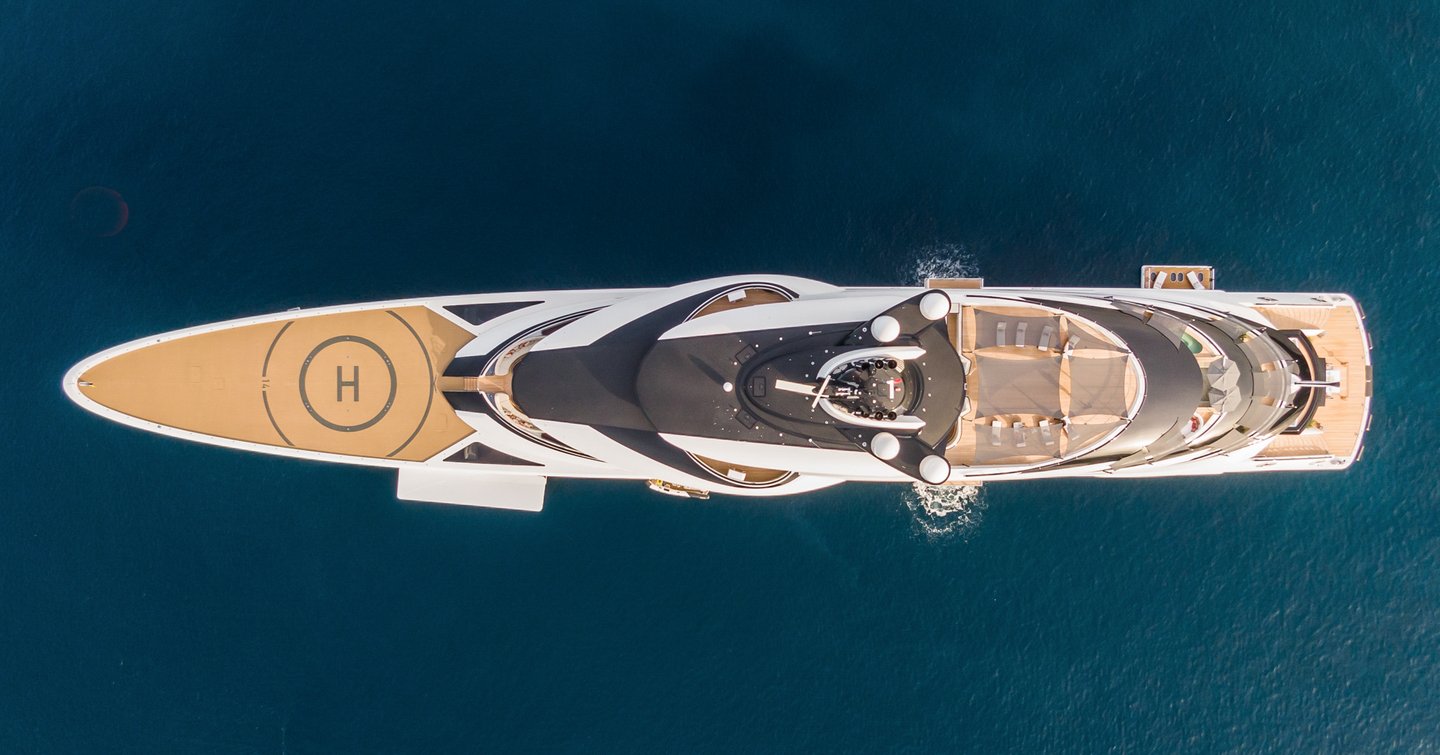 Aerial view of Superyacht Ahpo at anchor