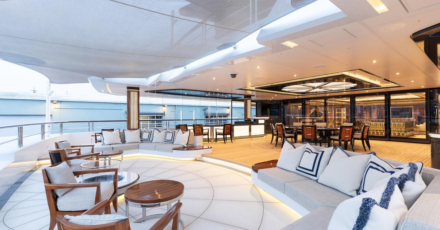 Aft view showing seating and dining table