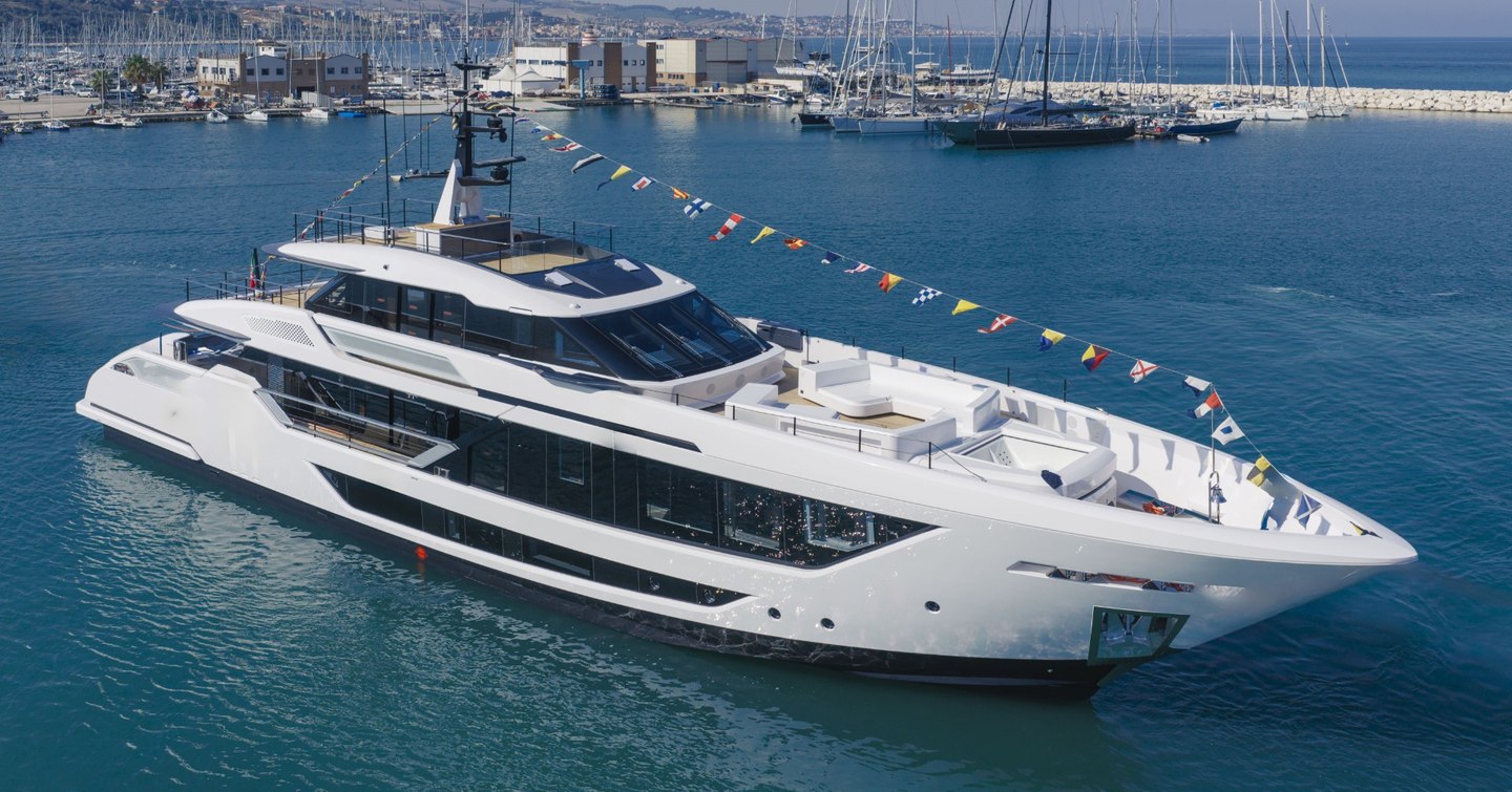 Custom Line Saetta 128 Superyacht at launch