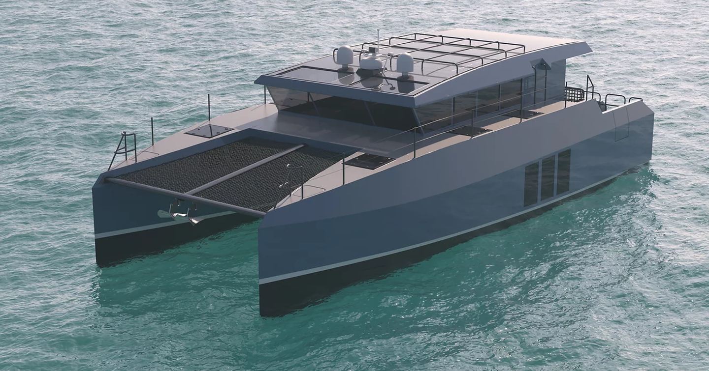 Rendering of Archipelago 47 Explorer Catamaran at anchor 