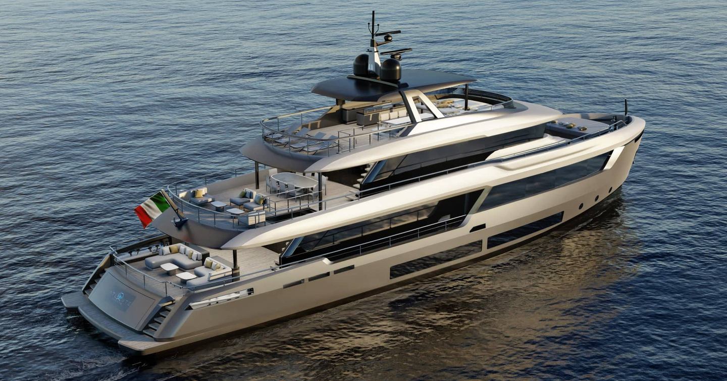 Rendering of Atlante Classic 35/02 explorer yacht under way