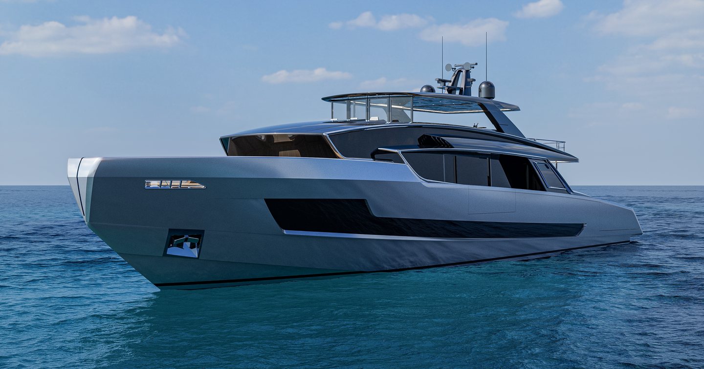 Rendering of ISA Viper 130 motor yacht at anchor 