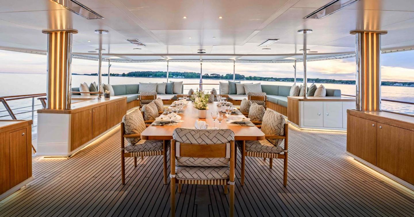 Amels expedition yacht aft deck dining area 
