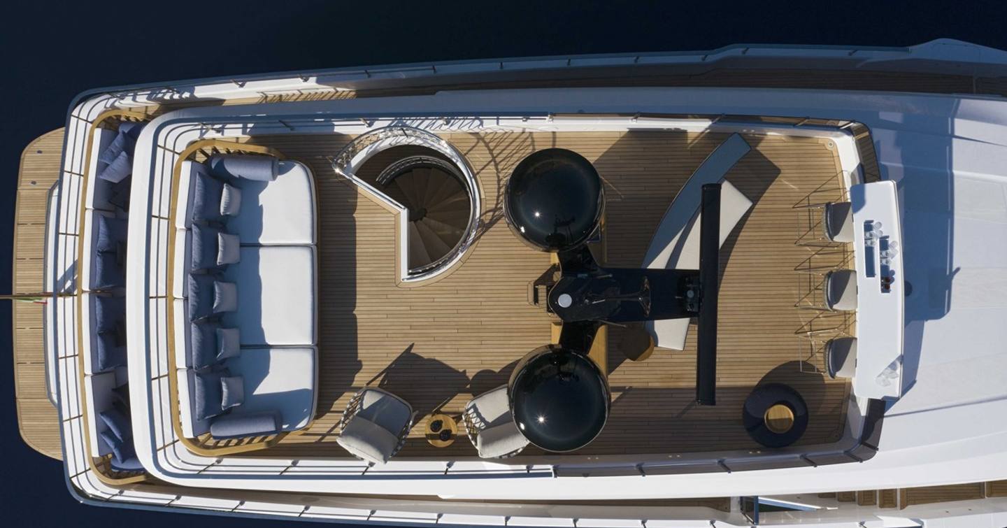 Aerial view of Motor yacht Numero Dix sundeck 