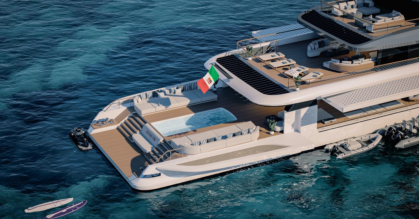 Rendering of Benetti B.Yond 57M superyacht stern with infinity pool