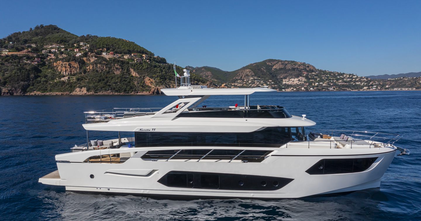 Absolute Navetta 75 motor yacht at anchor 