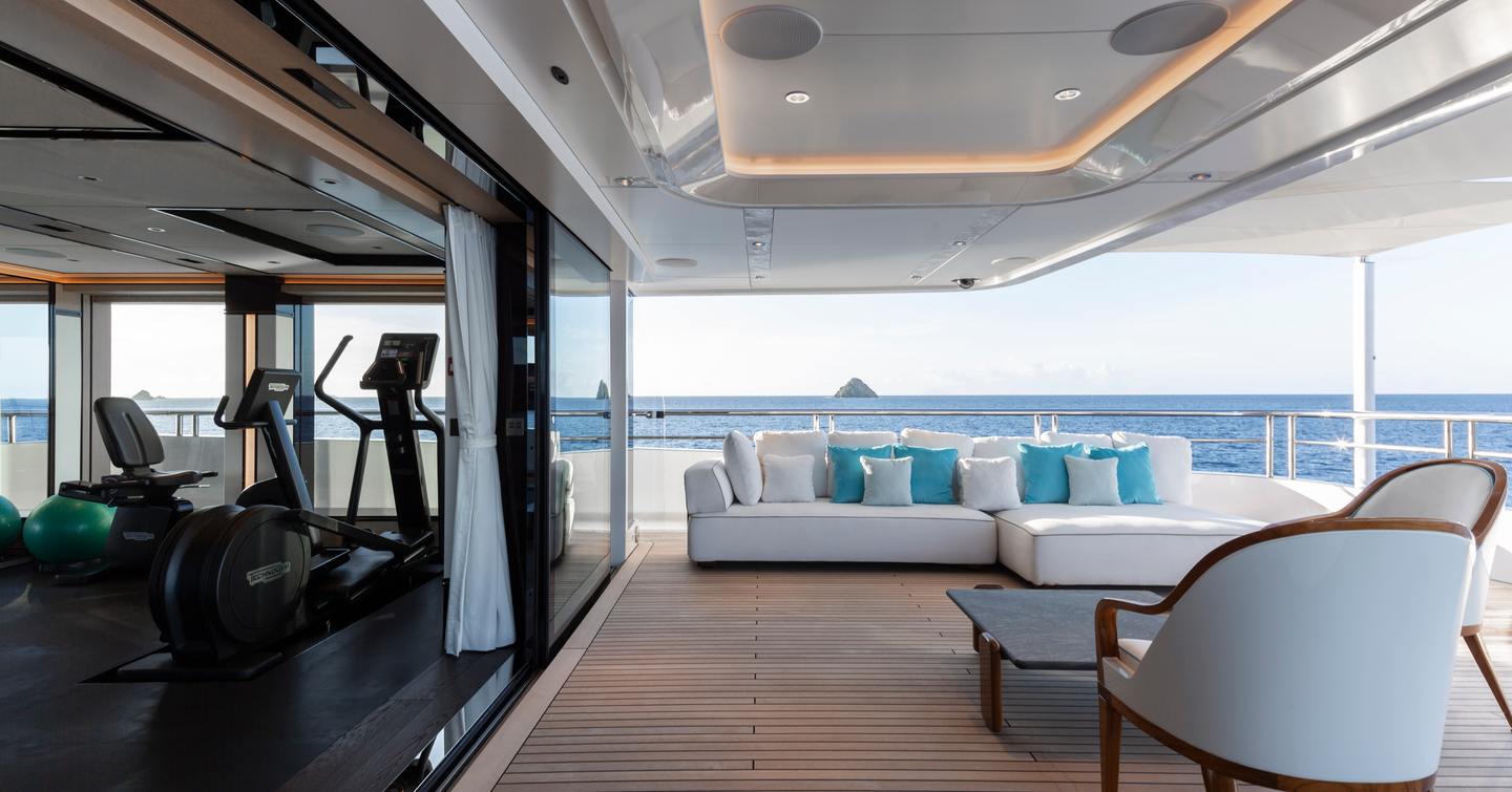 Superyacht Asia's bridge deck aft with gym