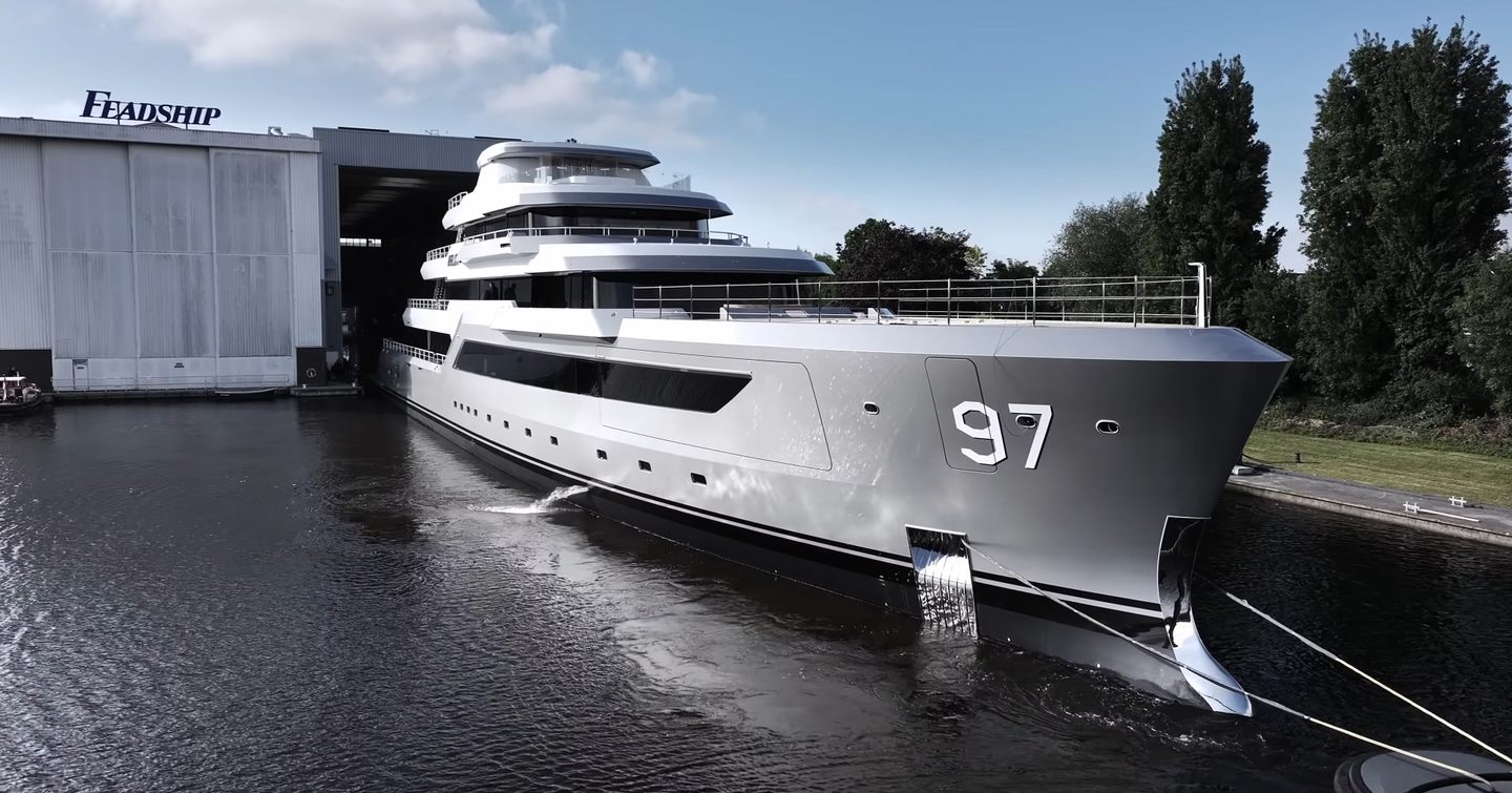 Superyacht VALOR leaving construction shed
