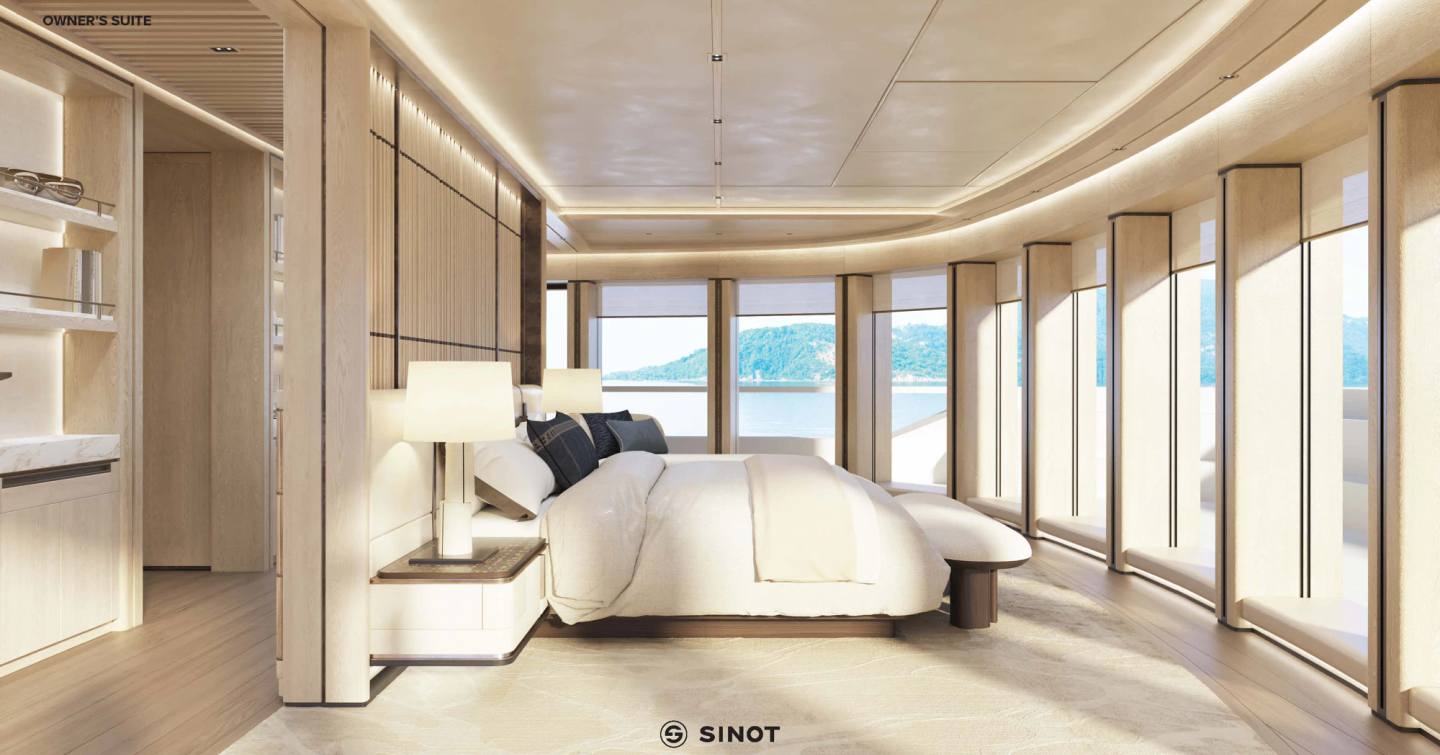 Rendering of superyacht ICE 68 master cabin