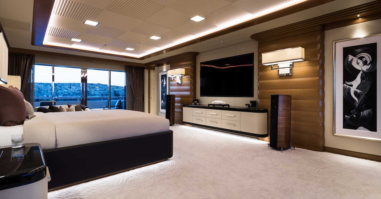 Superyacht Mar master cabin with mounted TV