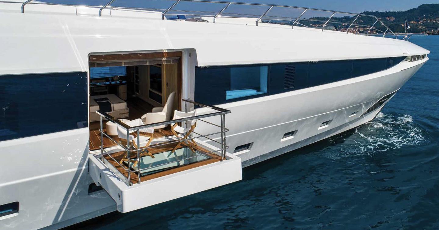 Superyacht GoldenEye fold out balcony on master cabin 