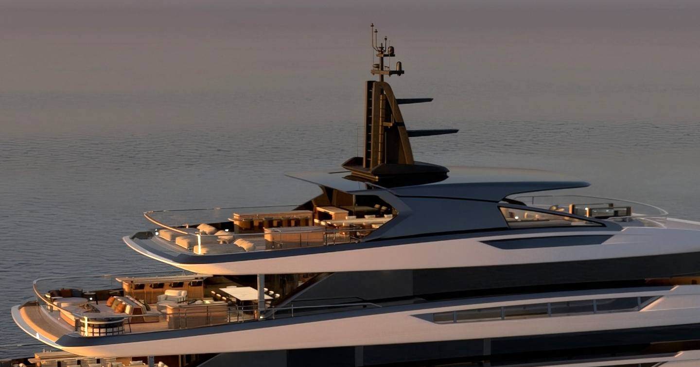 Rendering of Sanlorenzo 75Steel Superyacht Silver Fox upper decks 