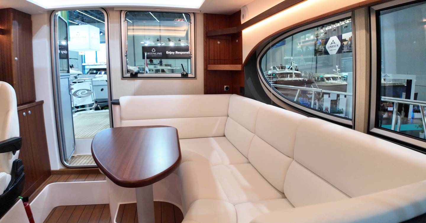 Elling E4 raised wheelhouse saloon seating and dining area interior