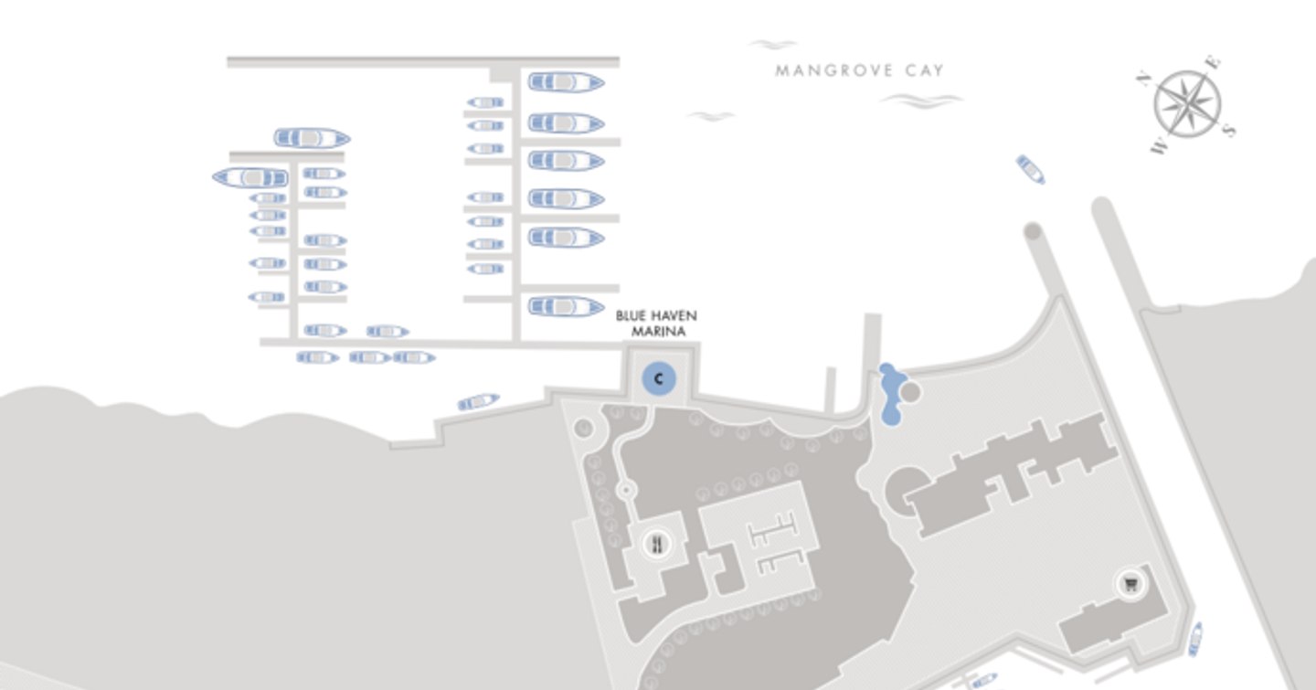 Detailed map of Blue Haven Marina in the Turks and Caicos Islands.