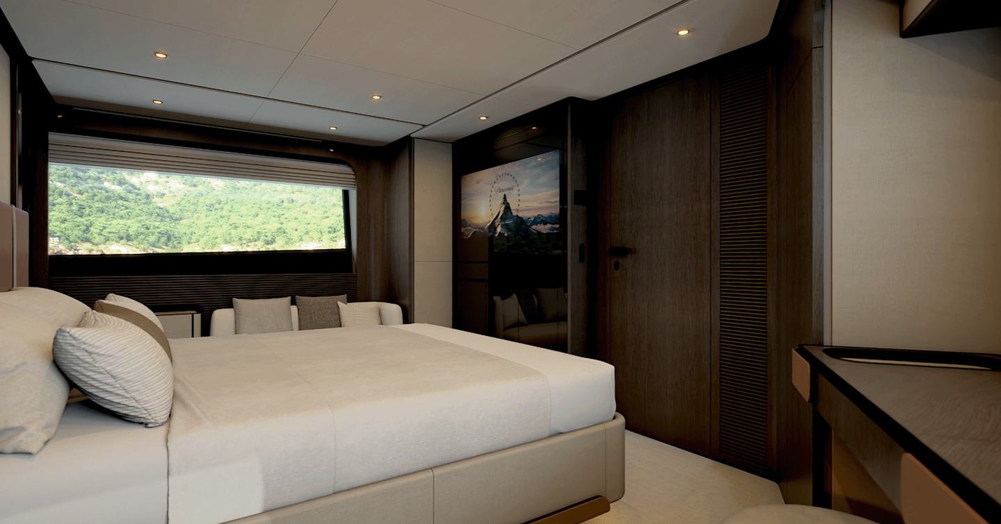 Rendering of Ferretti Yachts 800's owners bedroom