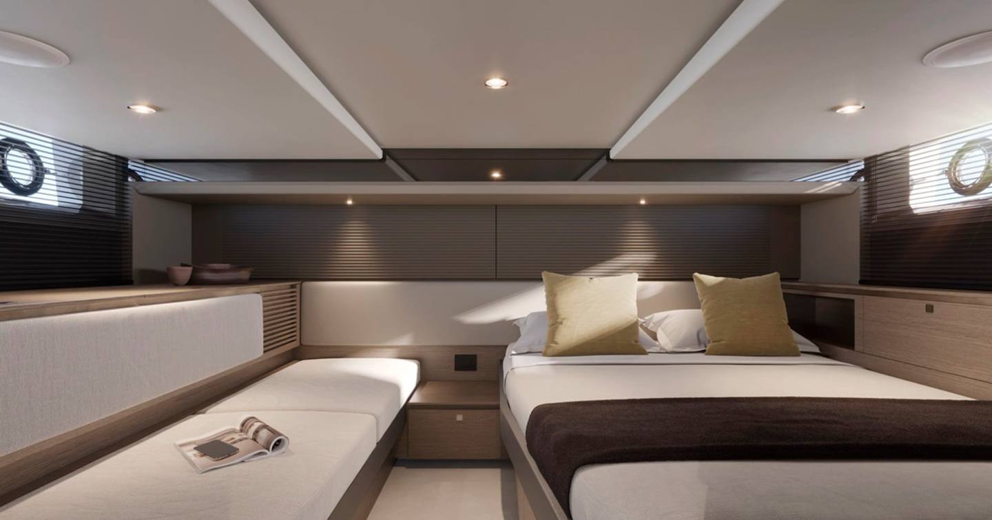 Princess C48 Open OB motor yacht master cabin with seating 