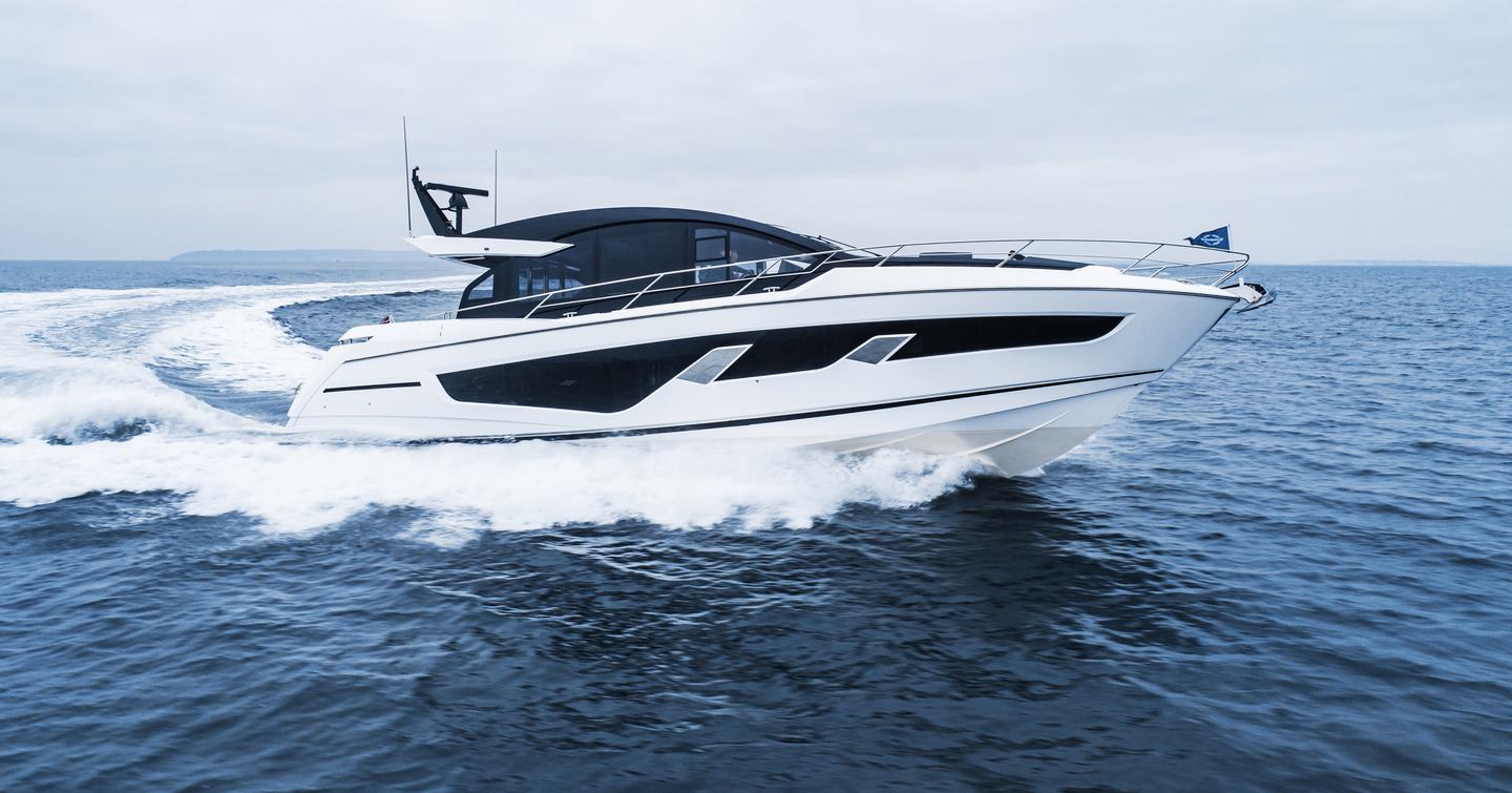 Sunseeker Predator 65 underway, surrounded by sea.