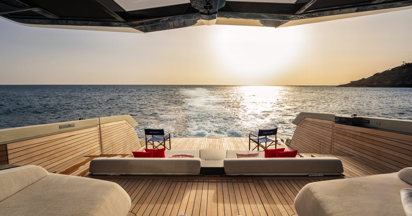 Wally-wallywhy100-aft-deck-sunset-running