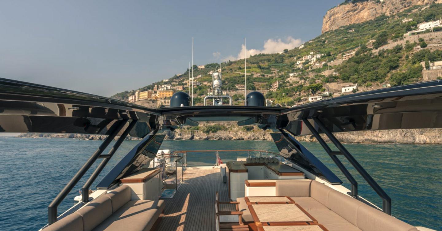 Motor Yacht Vivaldi's upper deck with seating area