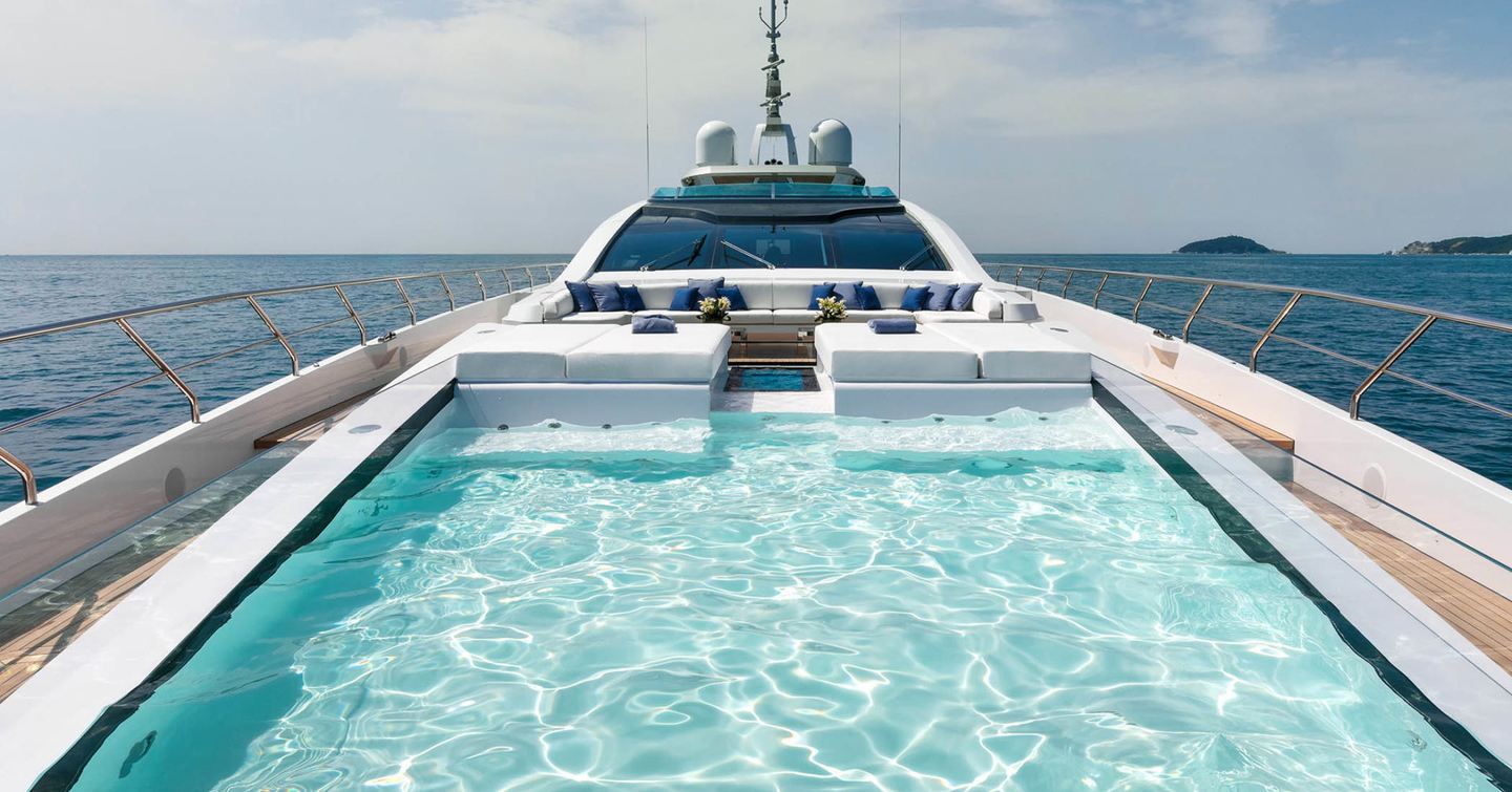 The swimming pool on board the Overmarine superyacht EL LEON