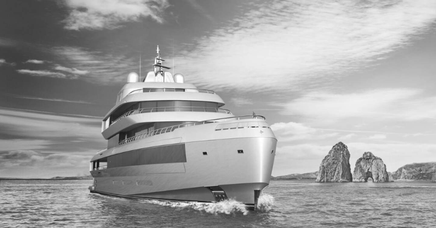 Rendering of superyacht Metamorphosis under way