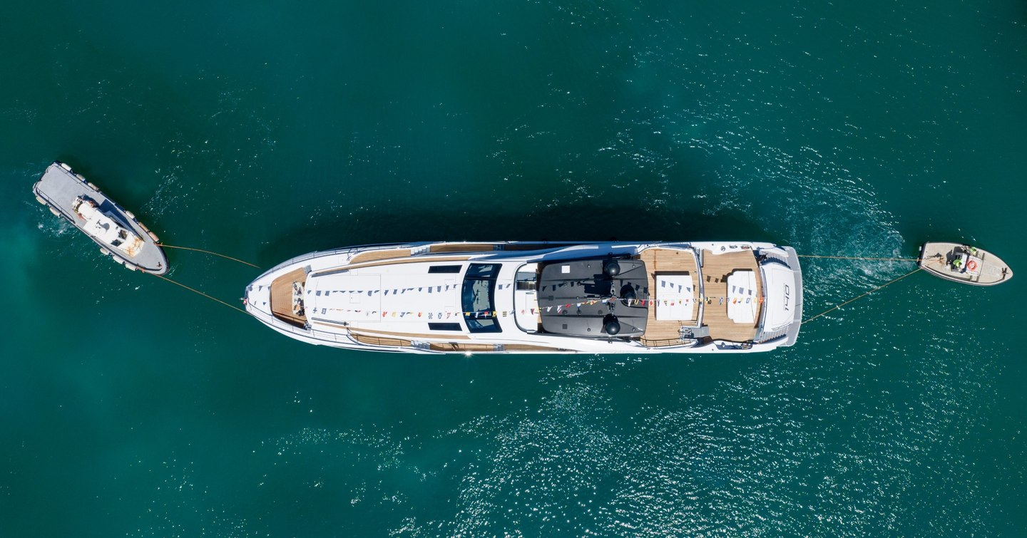 superyacht Pershing 140 at anchor ariel view 