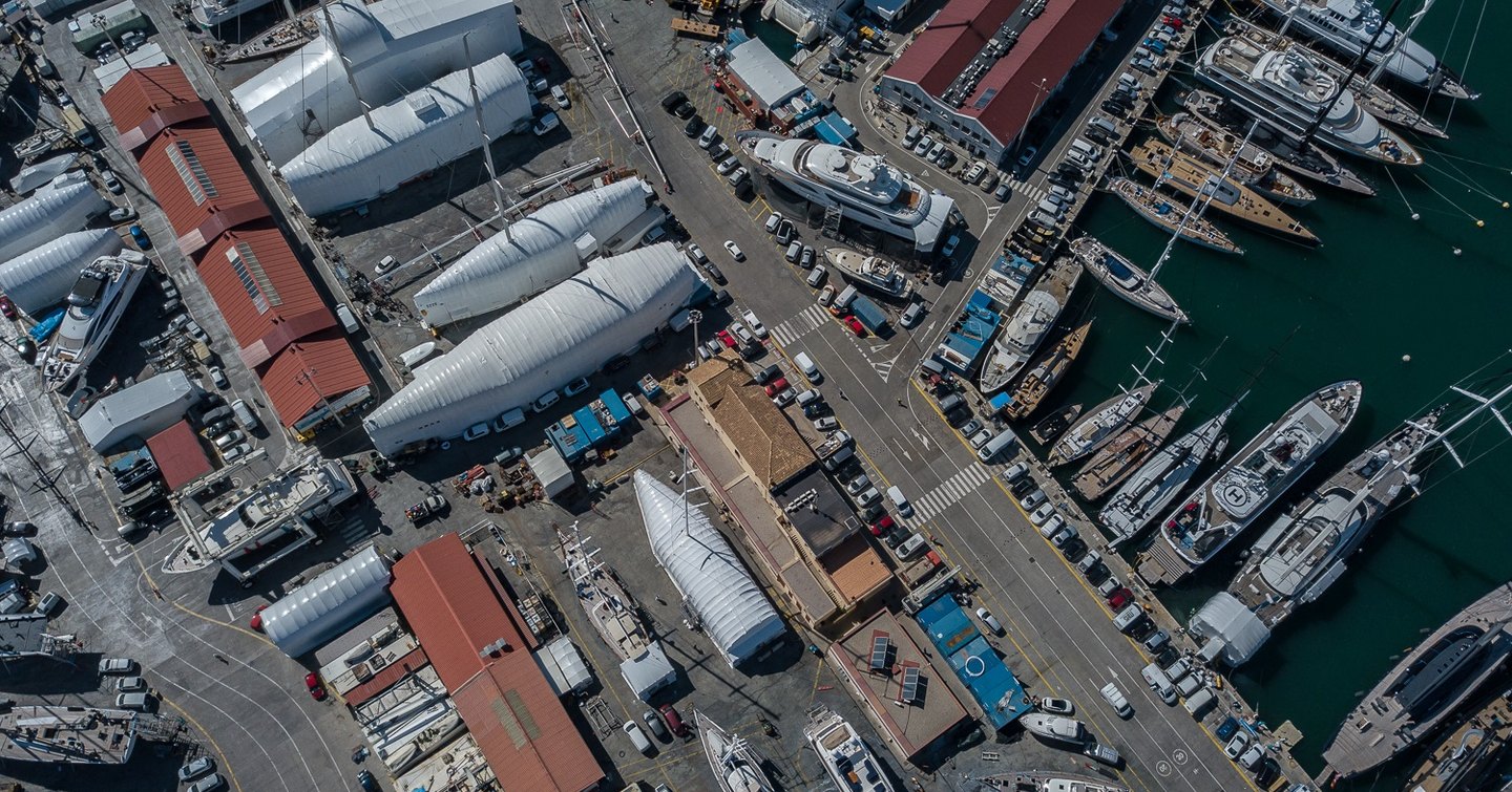 An aerial shot of the STP Shipyard in Palma