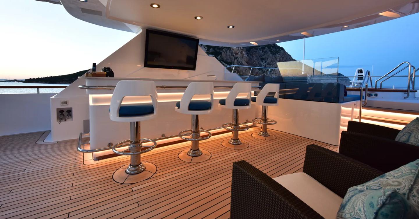 Superyacht Berilda's upper deck bar area