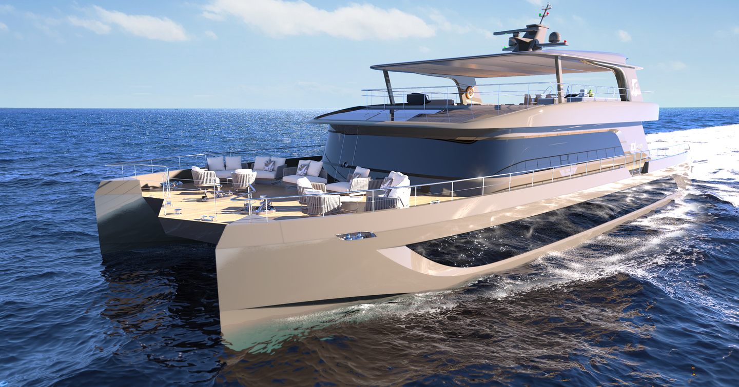Rendering of VisionF 101 catamaran under way