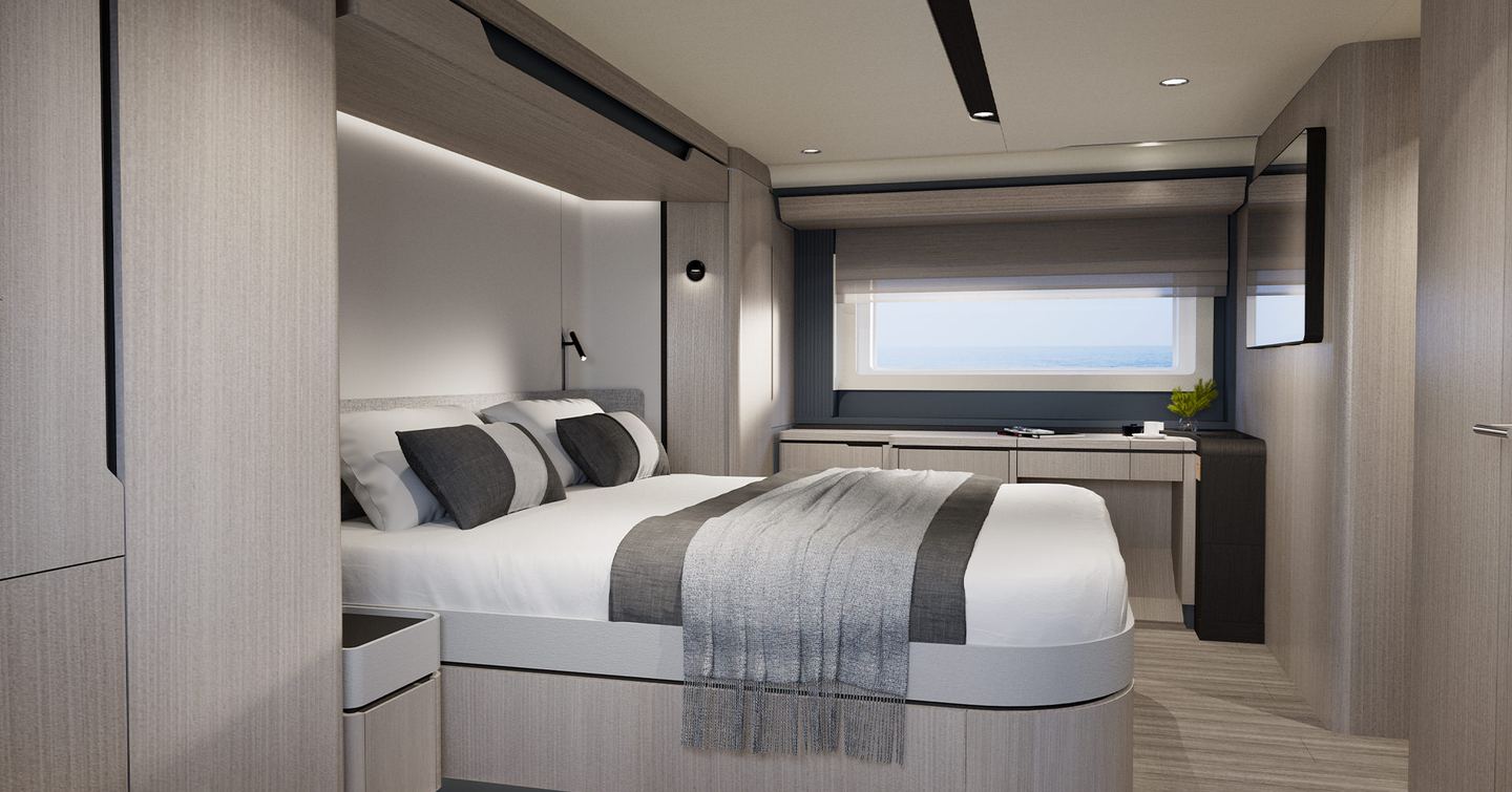 Rendering of Sirena 60 motor yacht master cabin