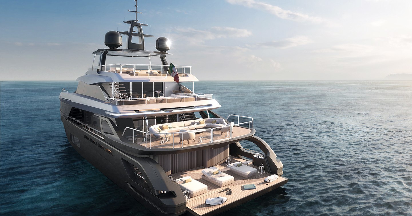 Aft view of Azimut Grande 38 Trideck at sea