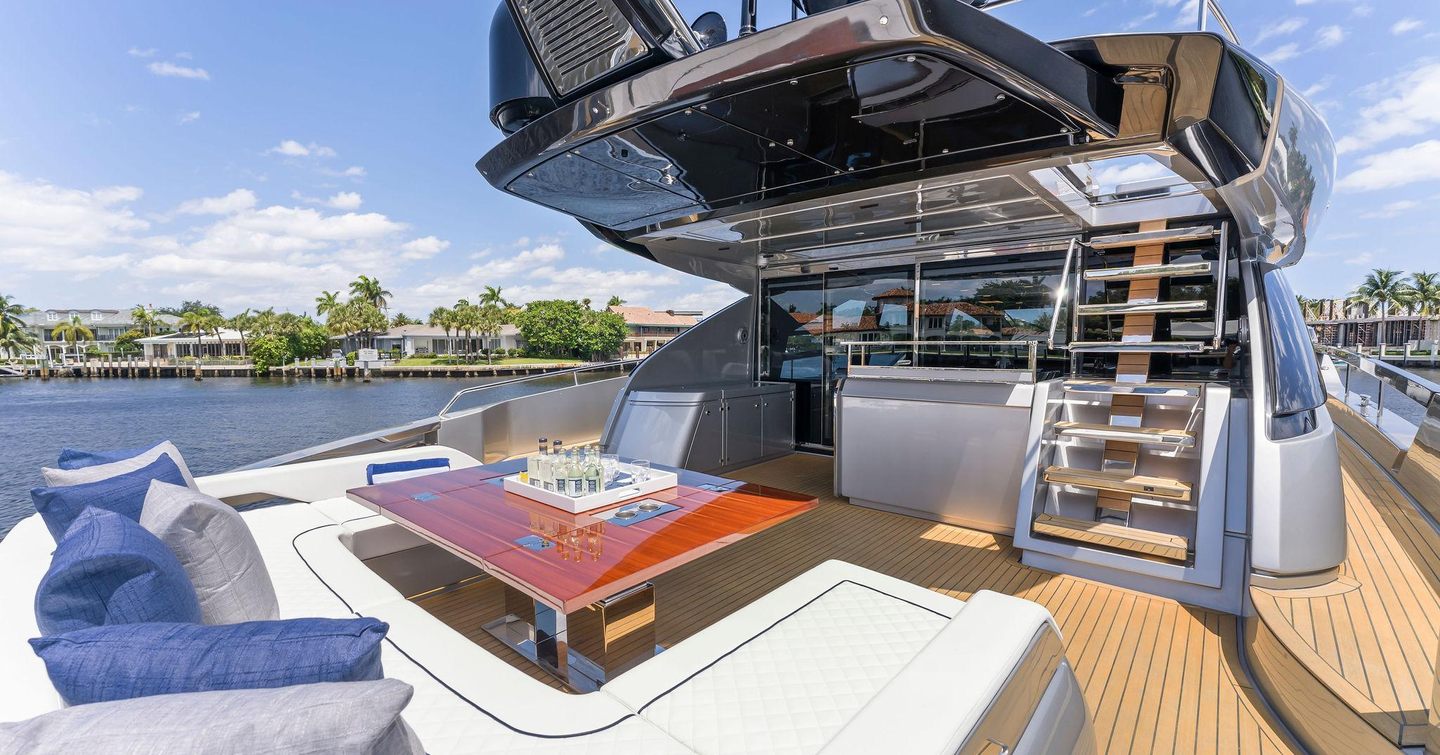 Riva motor yacht Tango Whiskey aft deck seating area 