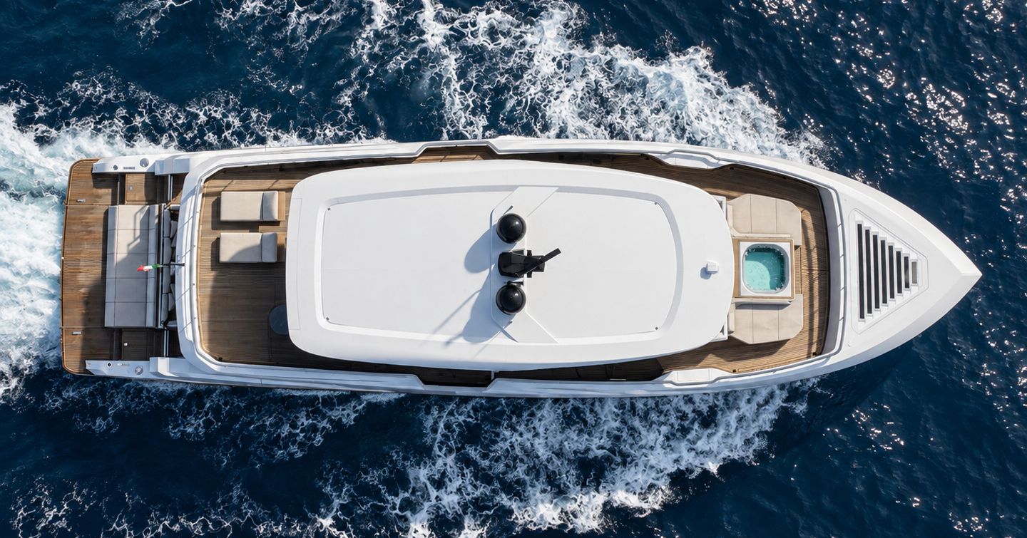 Aerial Rendering of Ferretti INFYNITO 100 Superyacht under way 
