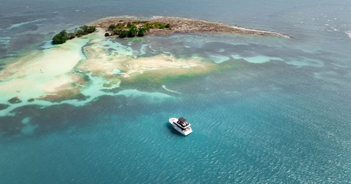 Beneteau Swift Trawler 37 Fly anchored off a tropical island during extended cruising