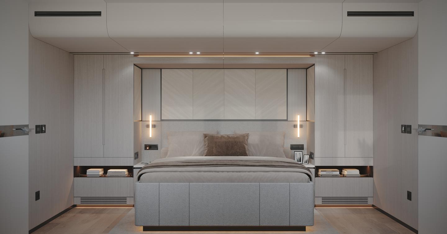 Rendering of VisionF 101 catamaran master cabin
