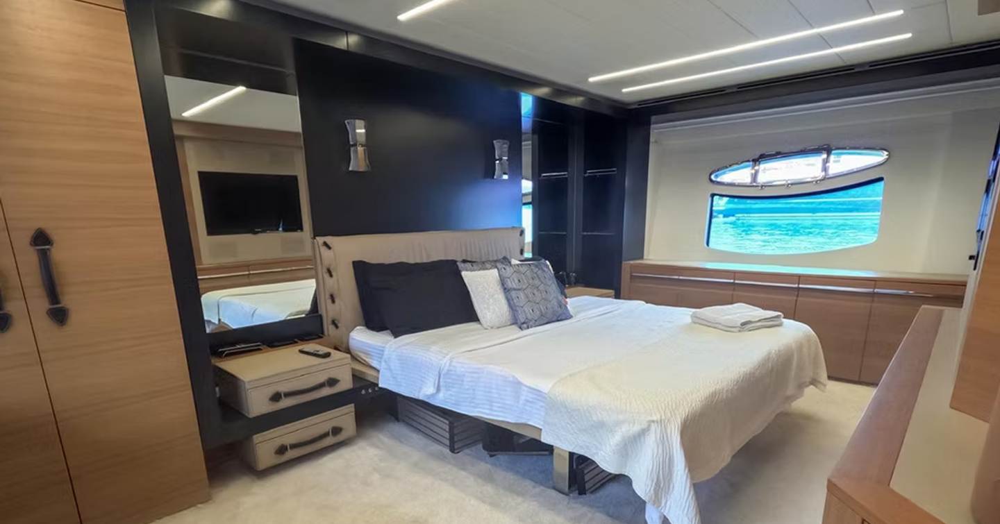 Pershing motor yacht Honey Badger master cabin with large window 
