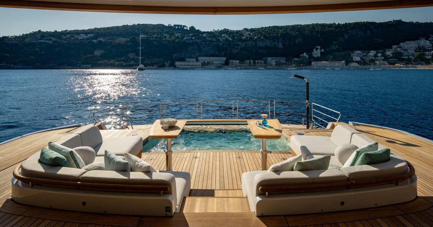 Sirena 42M superyacht main aft deck swimming pool