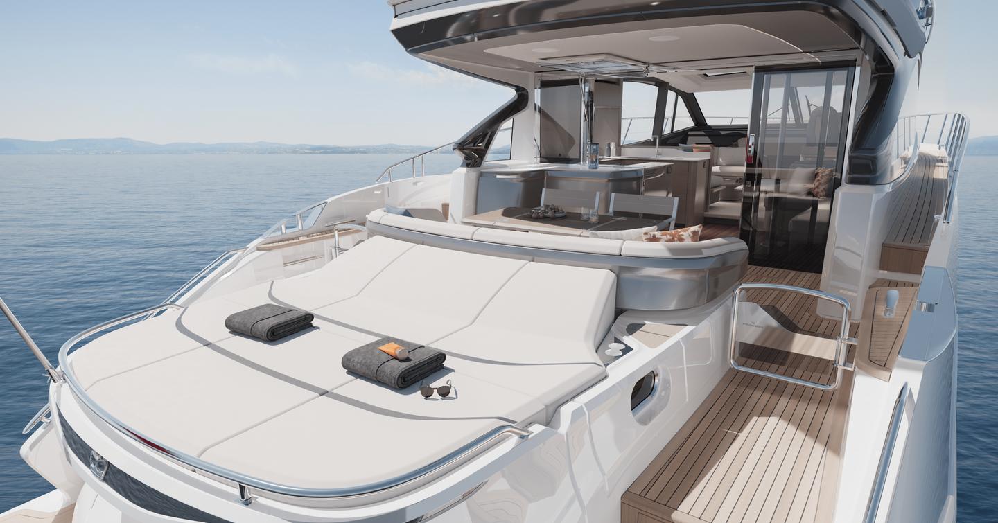 Rendering of Princess V65 motor yacht aft deck sunpads