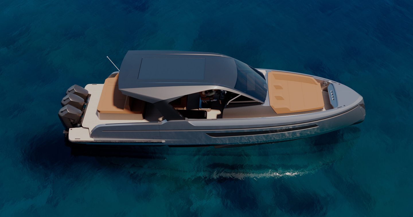 Virtue V14 HT motor yacht at anchor 