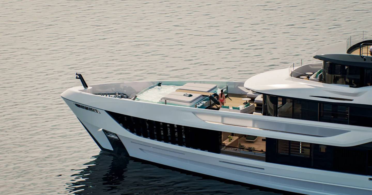 Rendering of Mangusta Oceano 52 superyacht foredeck 