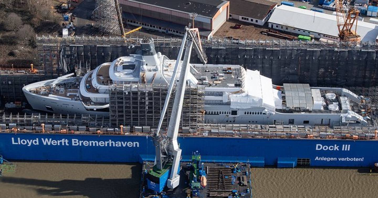 Superyacht SOLARIS in floating dock at Bremerhaven.