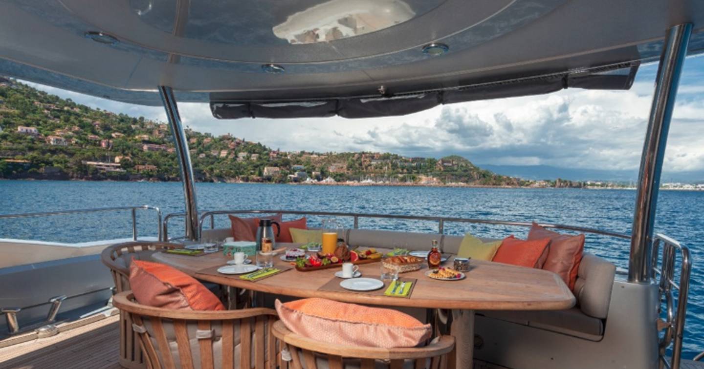 Superyacht Mr Sea's aft deck with al fresco dining