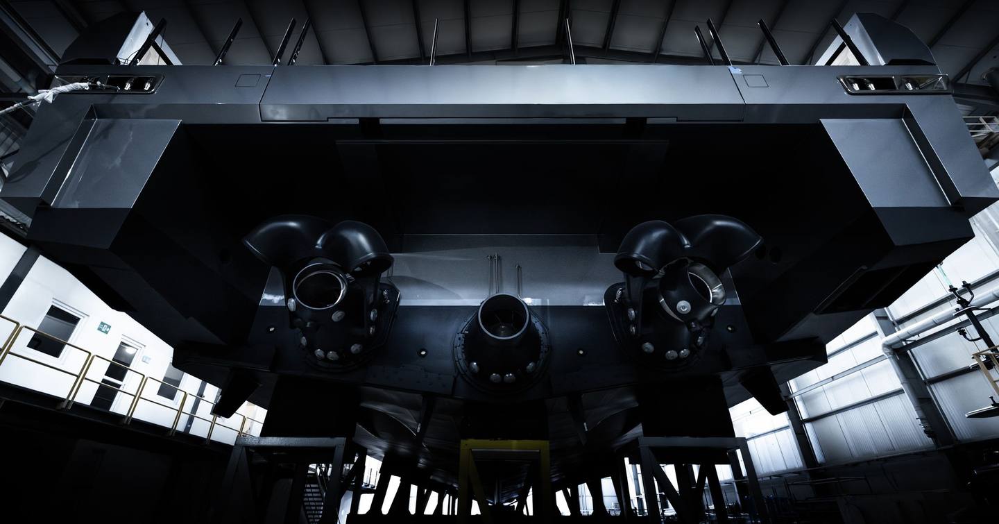 Engine jets on Superyacht Atlantide in shed 