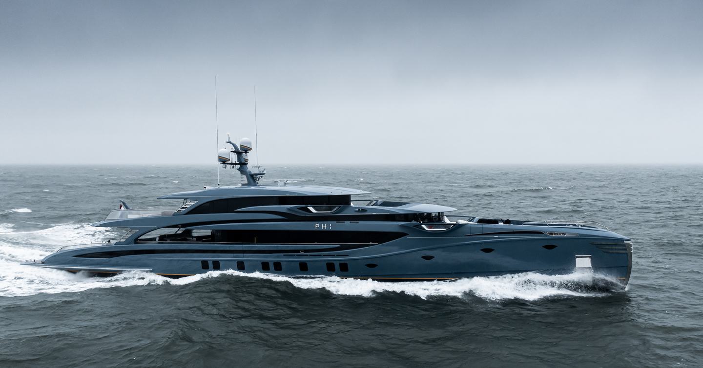 Superyacht Phi on sea trials in North Sea