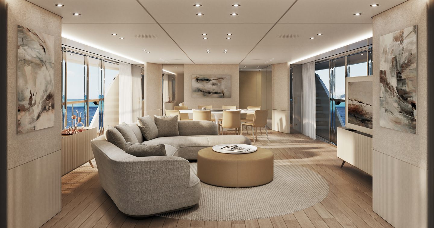 Custom Line Navetta 35 motor yacht main saloon lounge 