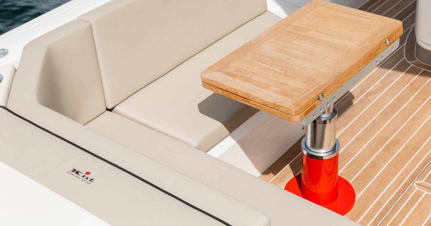Cockpit seating and folded table onboard Strider 13 KNT x Sacs